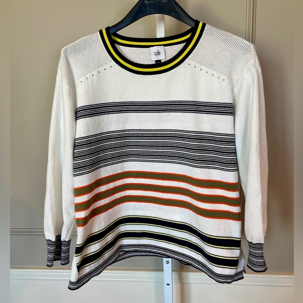 CAbi Large 6665 Parasol Pullover Sweater NWOT Striped Spring 2025 Never Worn